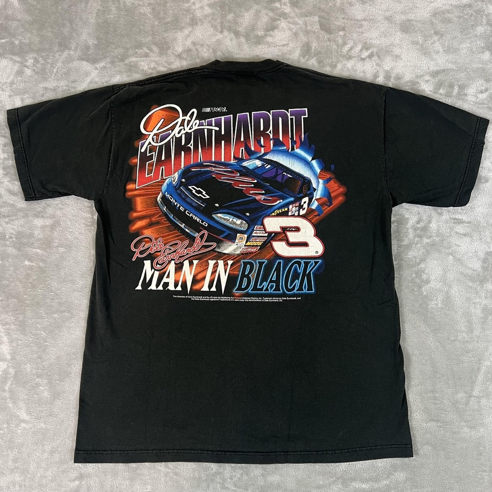 Vintage Dale Earnhardt Shirt Mens Large Black NASCAR Man In Black 3 Graphic